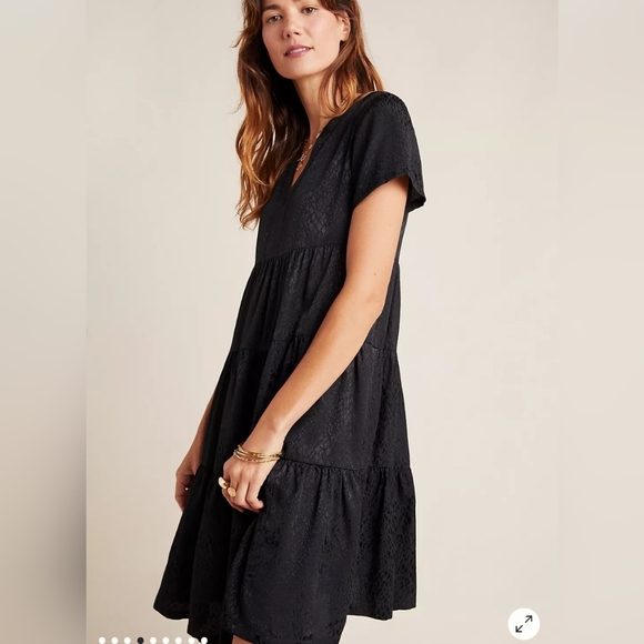 ❤️ ANTHROPOLOGIE MAEVE SHASHA JACQUARD BLACK TIERED TUNIC DRESS, XS - Picture 1 of 15